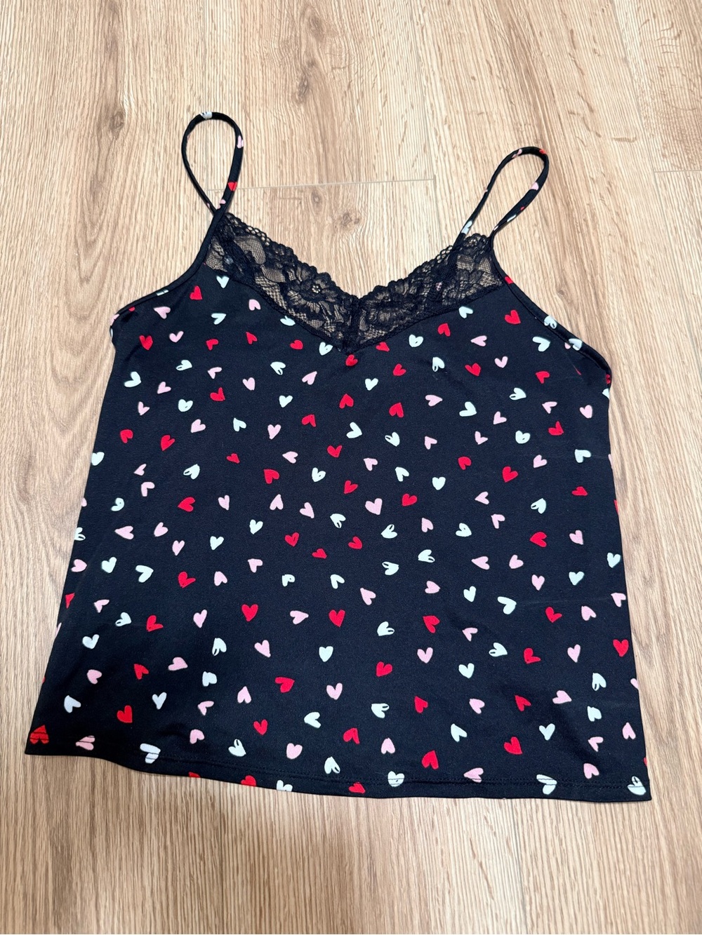 Joyspun Y2K Coquette Black Heart Print Lace Cami Top Small